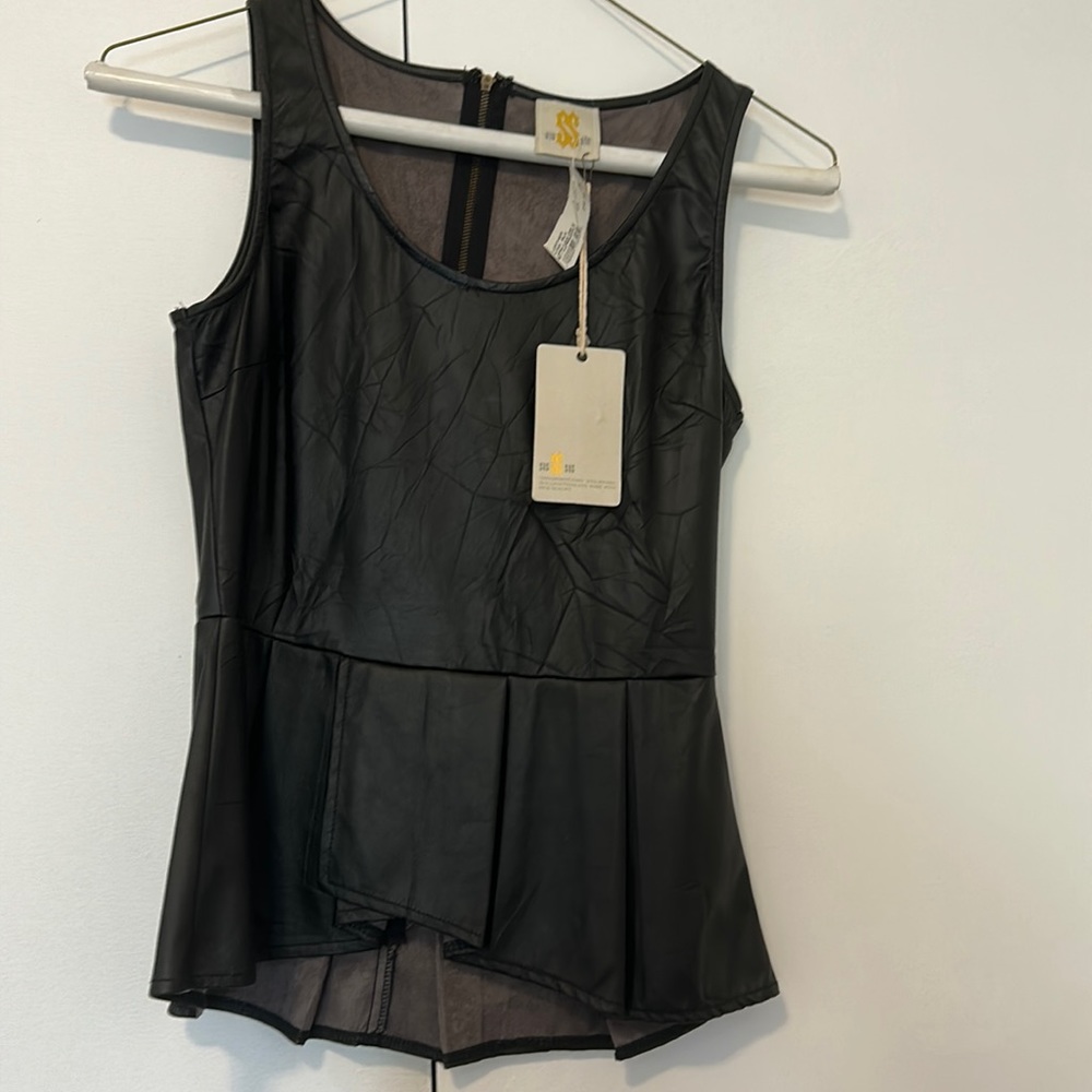 Faux leather peplum top